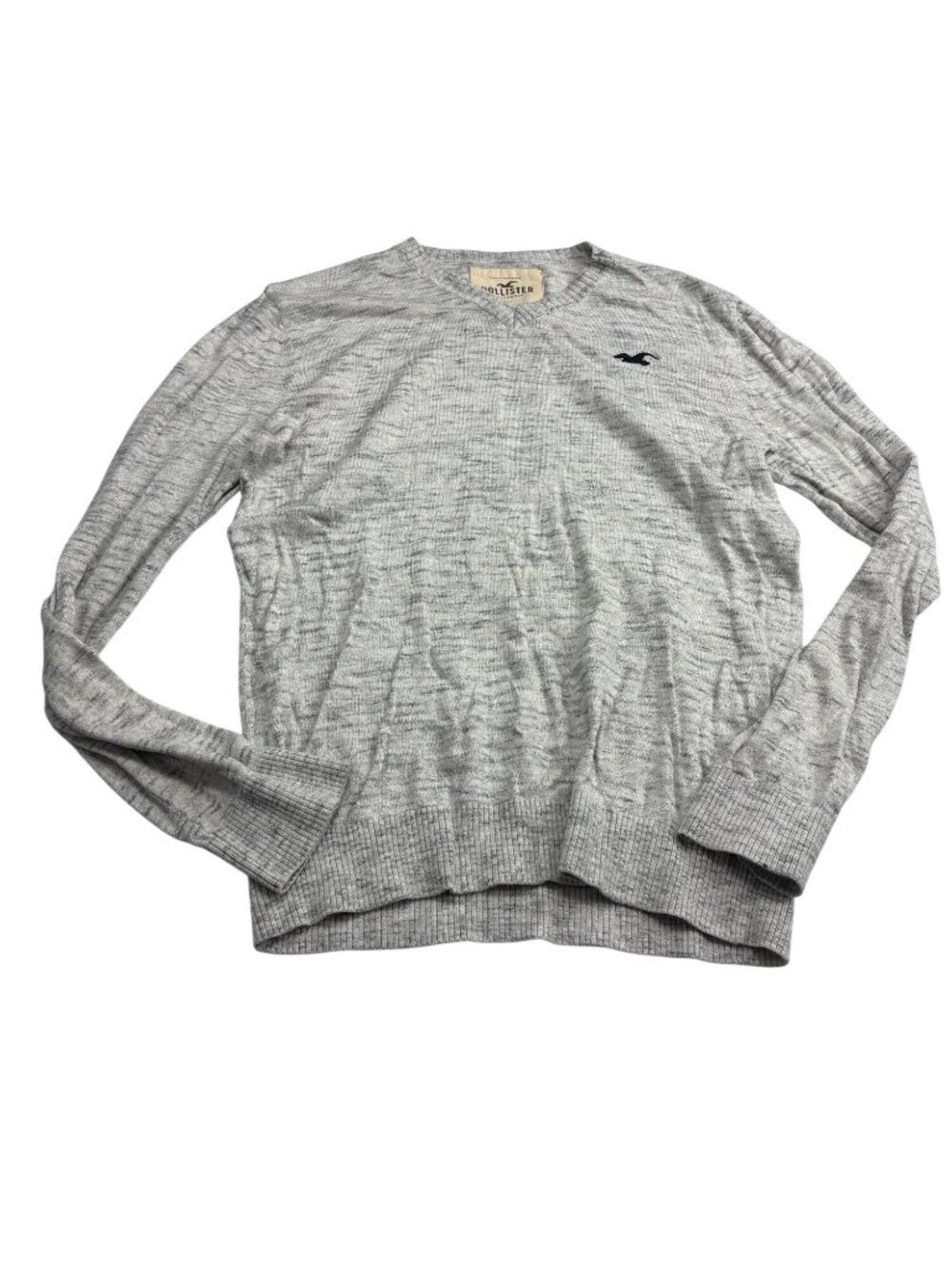 Hollister Mens Gray V-Neck Sweater Size M Lightweight Knit Cotton Blend